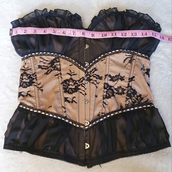 Tan Black Mesh Lace Overbust Corset Bustier Top Y2K vintage nwt - Picture 14 of 17